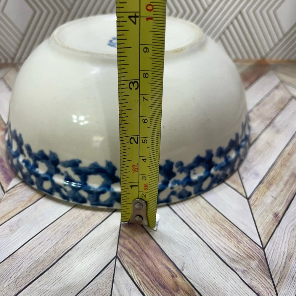 Gibson COBALT‎ SPONGE Blue Beige Smooth Stoneware Round Serving Bowl R7